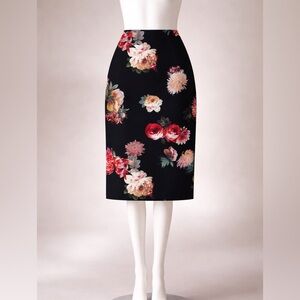 Zara Black Floral Pencil Skirt – High Waisted Knee-Length Elegant Office Skirt